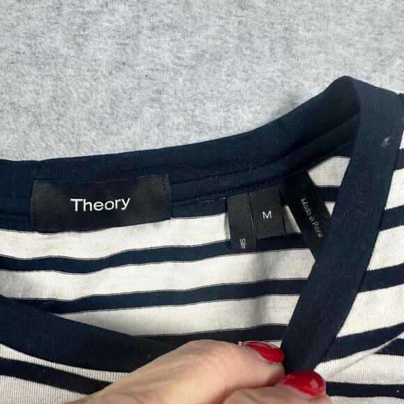 Theory Navy White Stripe T-Shirt M - Picture 2 of 5